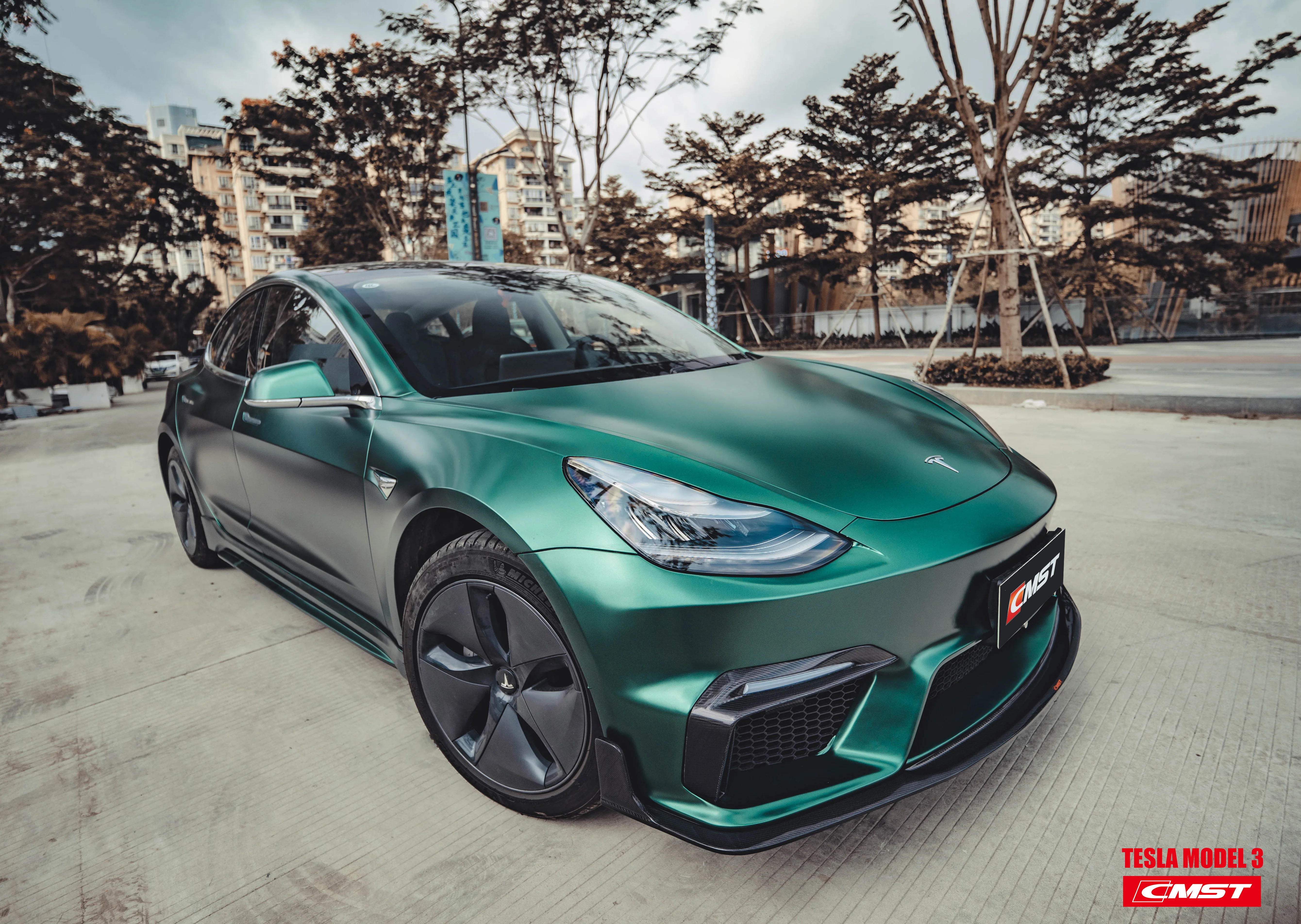 CMST Tuning Carbon Fiber Front Bumper for Tesla Model 3 Ver.1 with Carbon Fiber Canards & Front Lip - Image 5