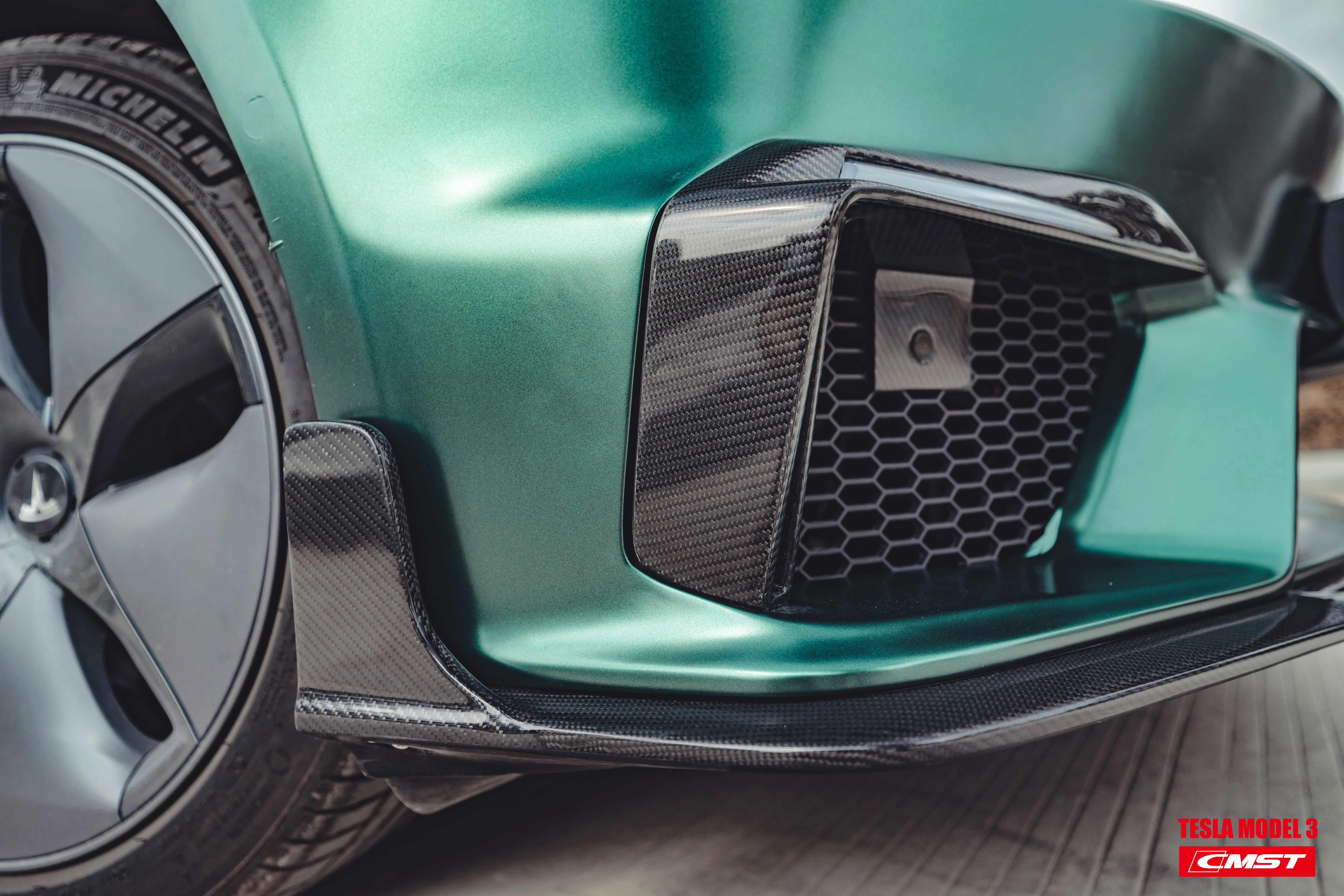 CMST Tuning Carbon Fiber Front Bumper for Tesla Model 3 Ver.1 with Carbon Fiber Canards & Front Lip - Image 7
