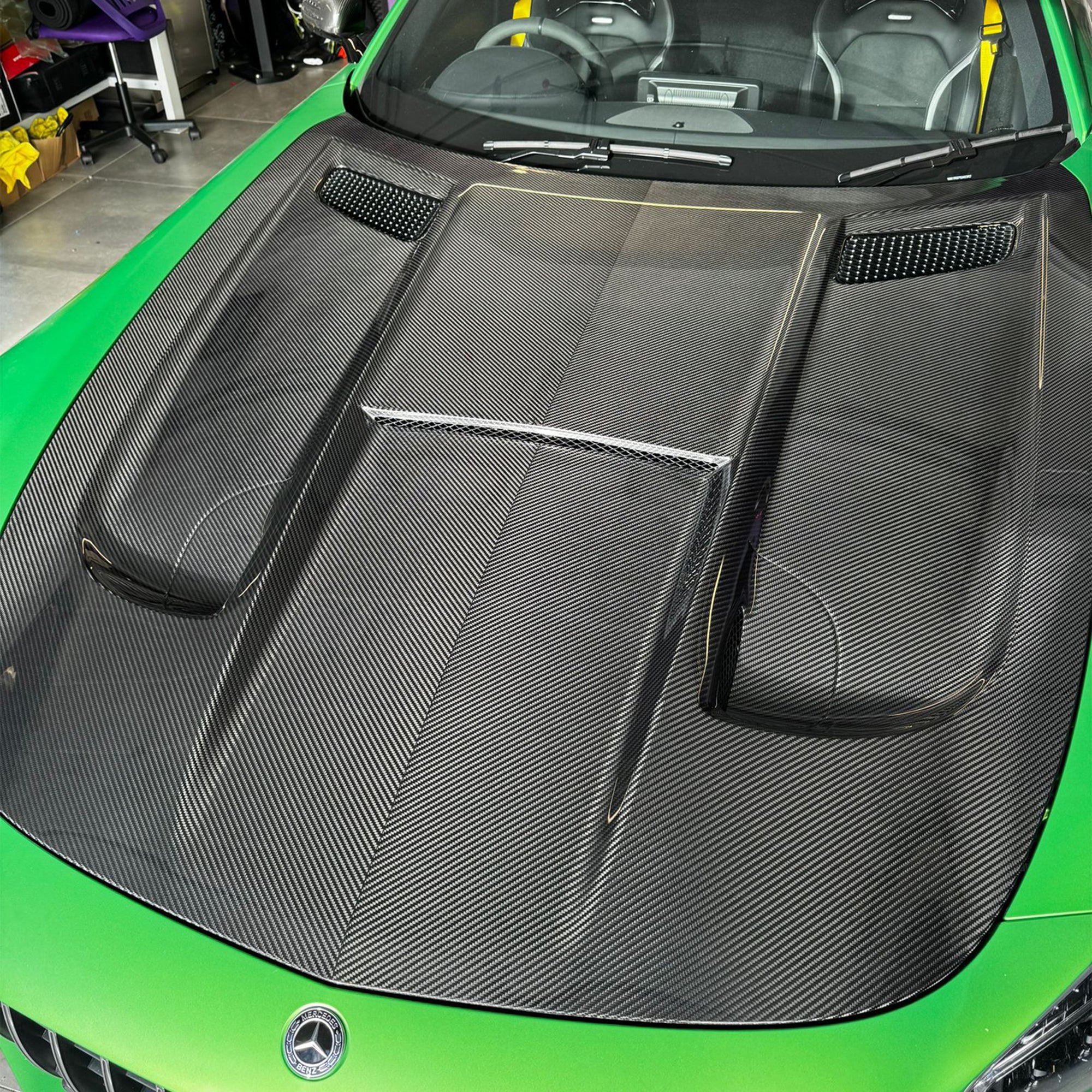 Kid Louis Mercedes Benz C190 AMG GT GTS GTC GTR Dry-Carbon Fiber Hood / Bonnet Black Series Style 2015 - 2021 - Image 2