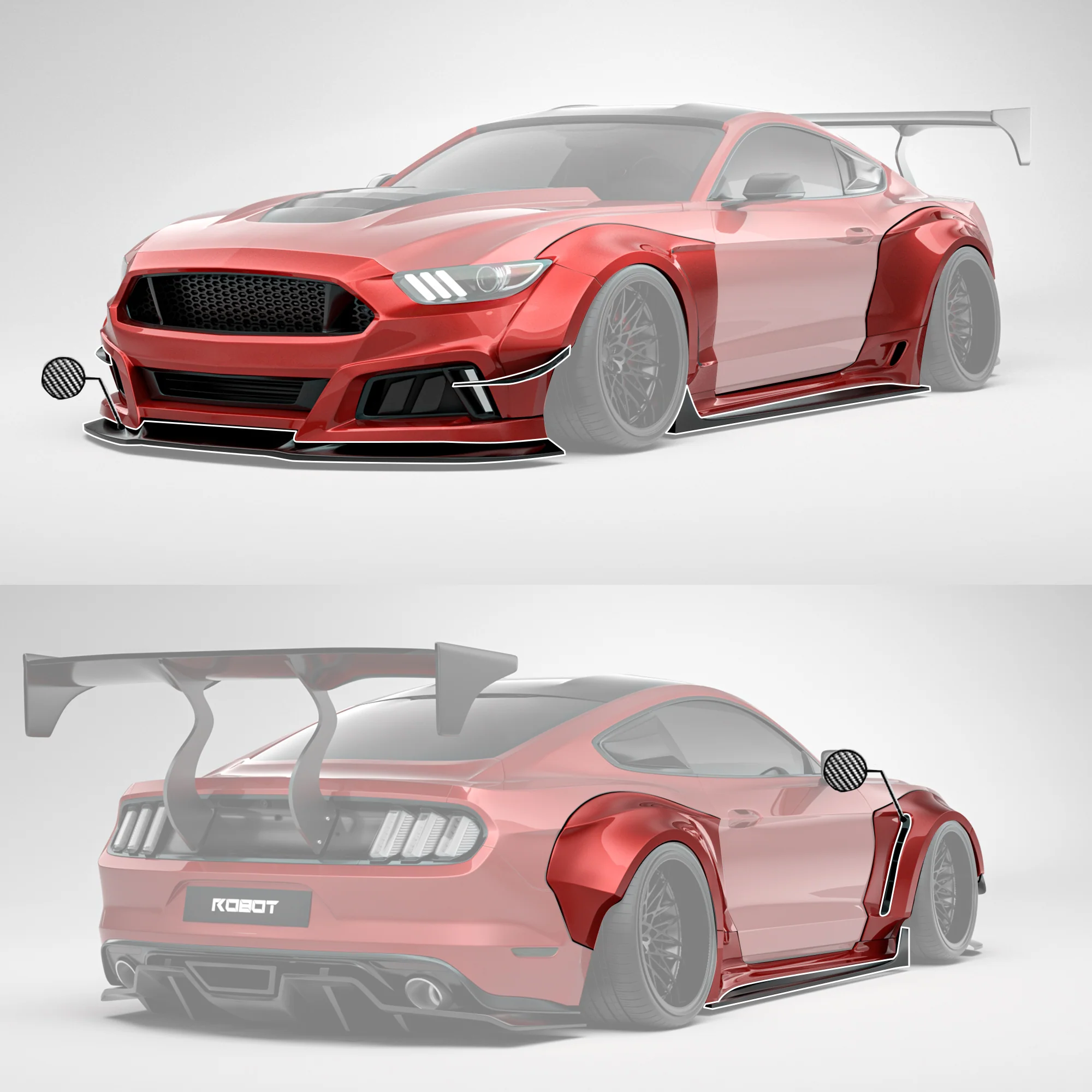 Robot Craftsman Ford Mustang V2 Fibre Glass Reinforced Plastic Complete Body Kit 2015-2023 - Image 41