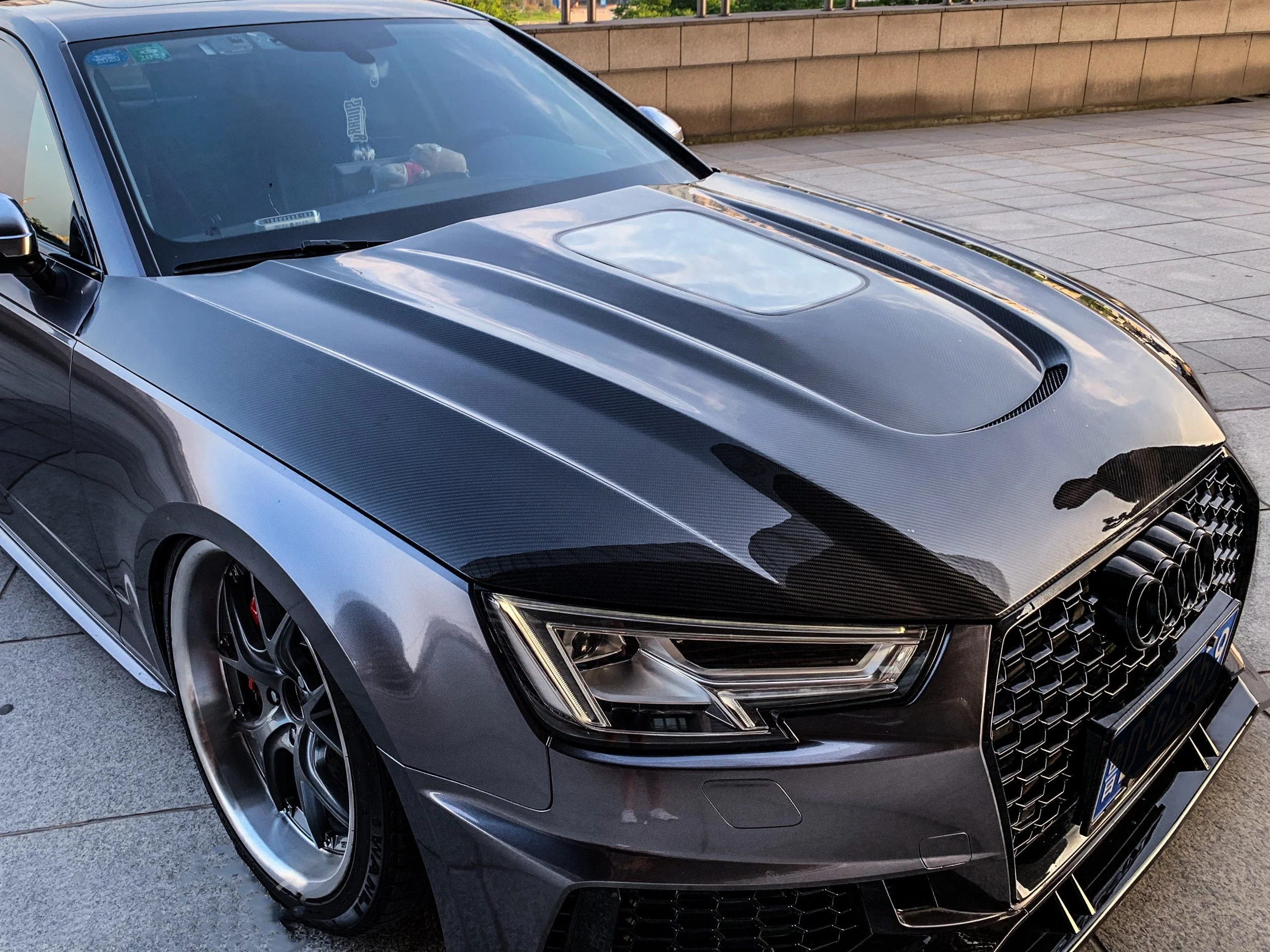 SD Carbon Fiber Tempered Glass Hood Bonnet For Audi A4 S4 2017-ON B9 B9.5 - Image 3