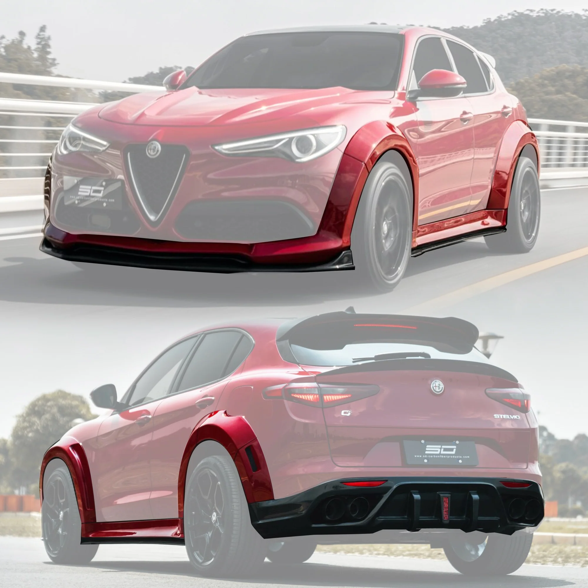 SD Carbon Partial Carbon Fiber Widebody Kit For Alfa Romeo Stelvio 2.0T - Image 3